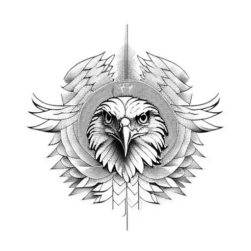 Eagle With Wings And Some Geometric Lines