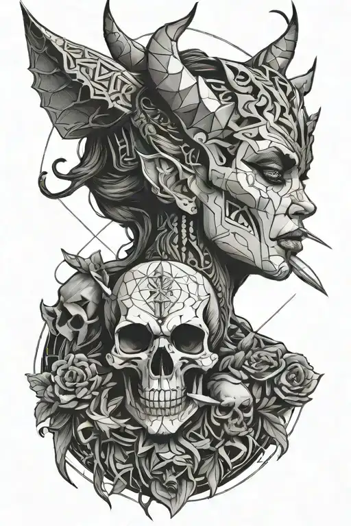 Succubus Demon Girl Licks Skull With Knife