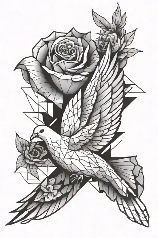 Rose White Dove Mid Flight