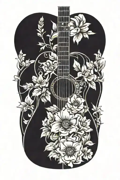 Country Guitar With Flowers Blooming
