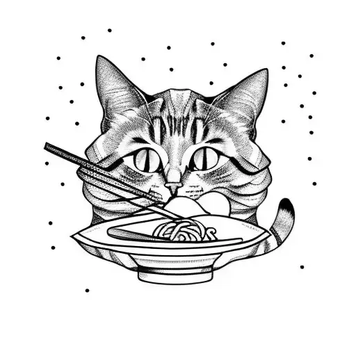 A Cartoon Cat Eating A Bowl Of Ramen