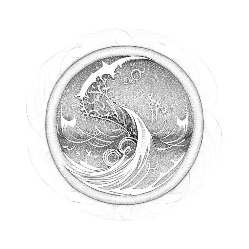 Ocean Wave With Banjo And Music Notes And Tree Of Life