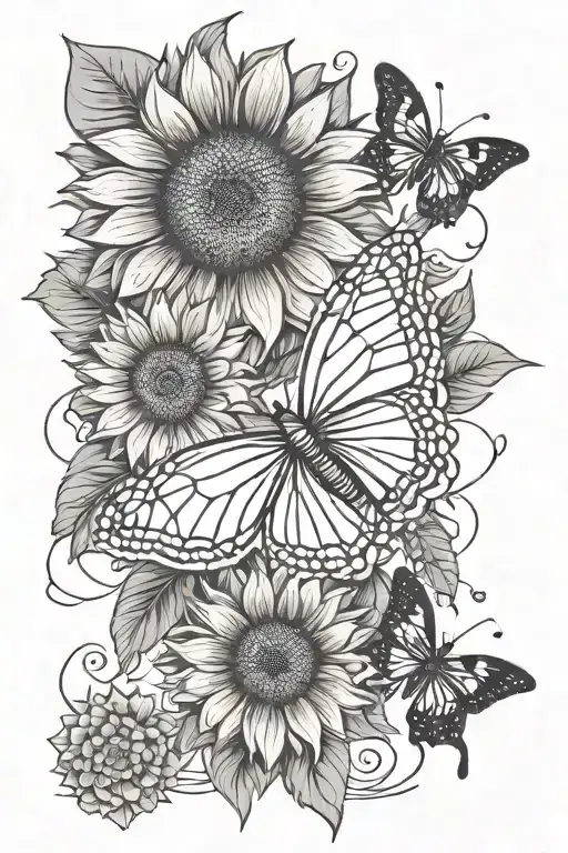 Sunflower Marigold Butterfly Flying