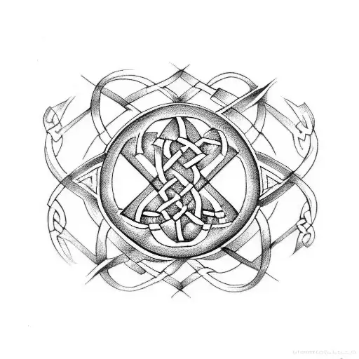 Long Narrow Design With Celtic Knots Flames Algiz Rune Inguz Rune Jera Rune Flaming Heart