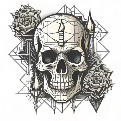 Skull With Candle Burning On Top