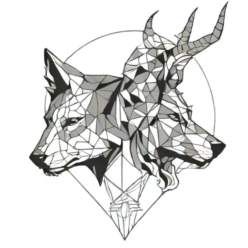 A Girl With Horns On Her Head In The Form Of Horns Holds A Wolf