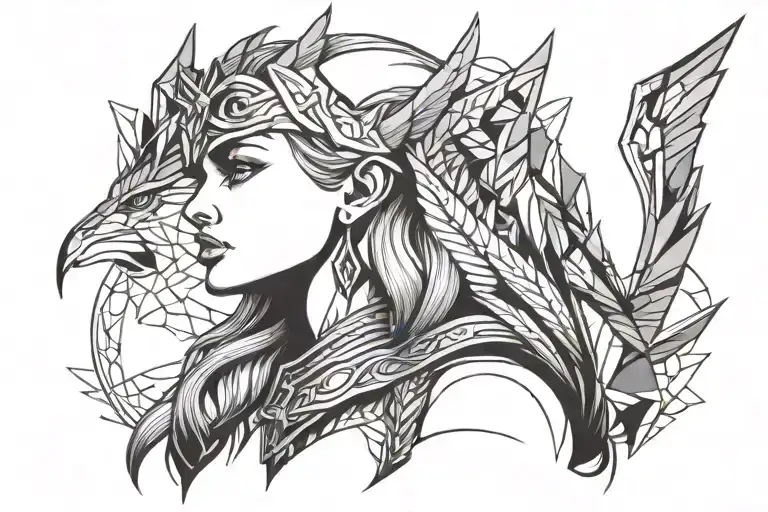 Face Profile Of A Valkyrie With Crown And Wings