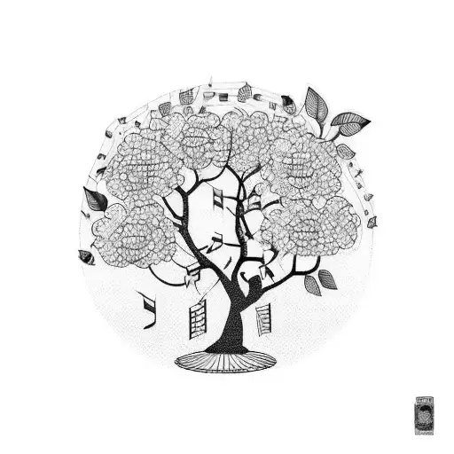 A Family Of Peaches Playing Different Musical Instruments Under A Peach Tree