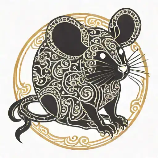 Mouse And A Cookie Forming Symmetrical Crescent Chinese Paper Cutting