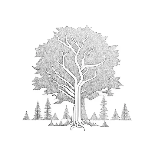 A Minimalist Tattoo Of A Serene Forest Scene With A Stethoscope Wrapped Around A Tree Trunk