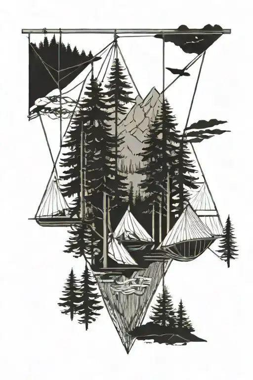 Evergreen Trees And Flowing River Mountain Hammock