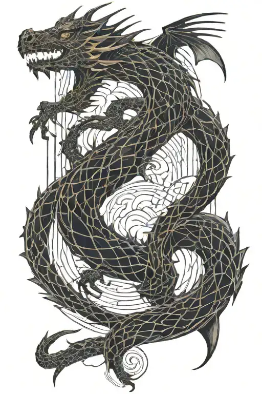 Spine Vertical Dragon And Line Art Tattoo Designs Inspired