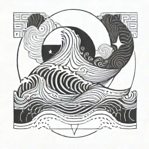 Wave And Moon Geometric Design Incorporating