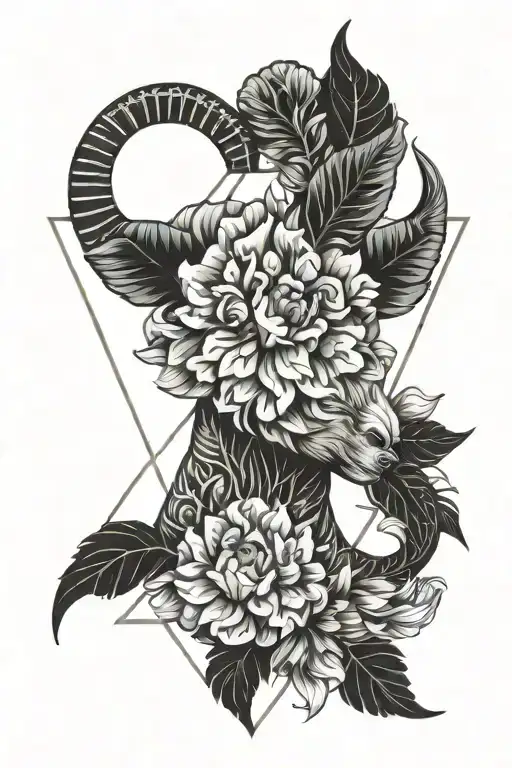 Head Of The Sign Of Aries Between Flowers Growing