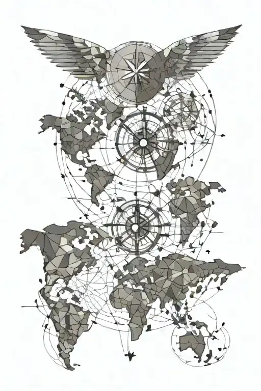 World Map And Compass Plane Flying