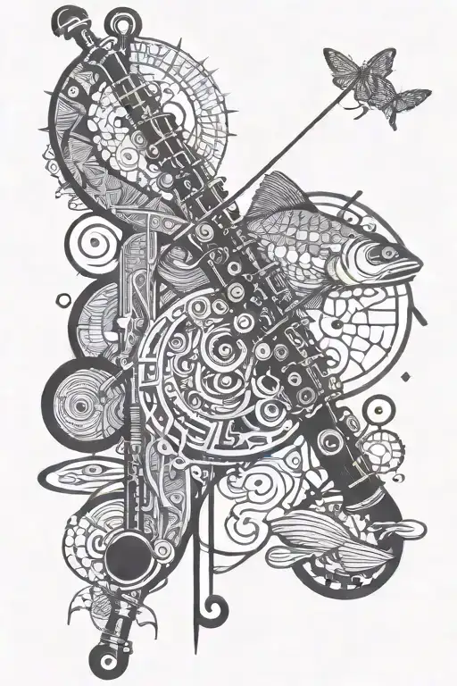 Clarinet With Fishing Rod Crossed