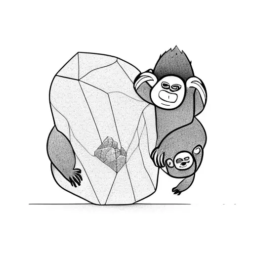 A Boulder With A Sloth And A Monkey Bouldering Together