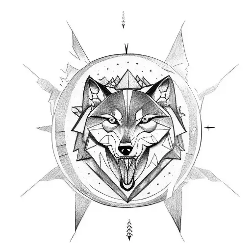 A Sketch Style Tattoo Of A Wolf Howling At The Moon While Standing On A Hiking Boot