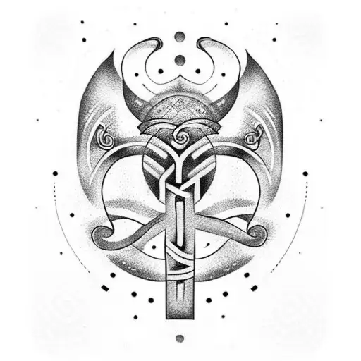 A Dotwork Tattoo Of A Viking Rune Stone With Music Notes Intertwining