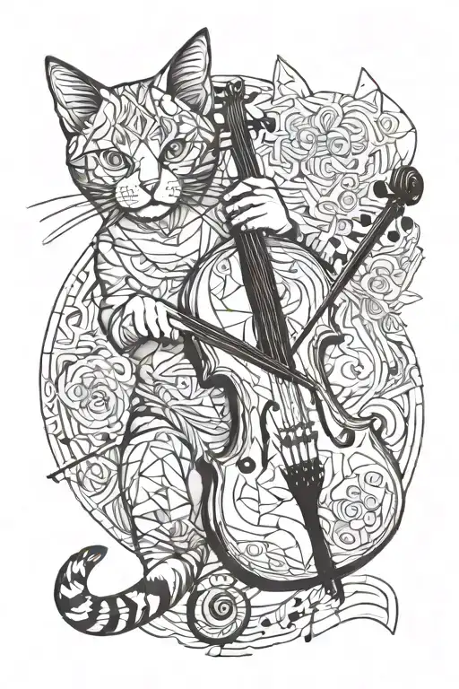 Cat And Violin Intertwined