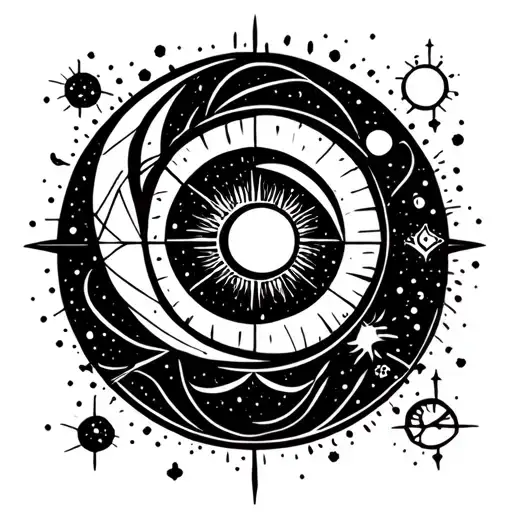 Galaxy And Universe And Sun And Moon And Atom