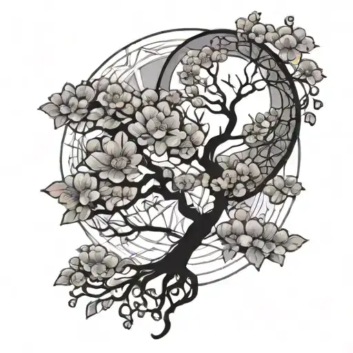 Tree Of Life Moon With Sakura Flowers