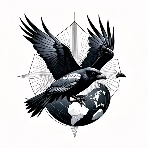 Front View Of A Crow Spreading Its Wings On Top Of The World