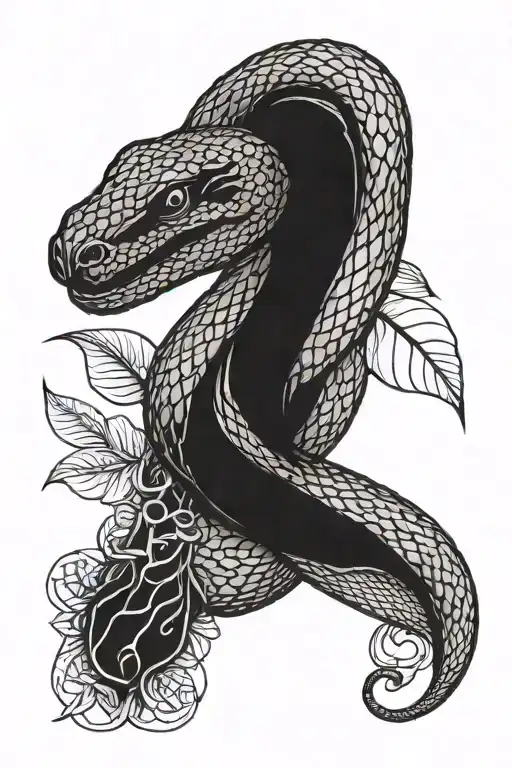 Black Evil Snake Entwined With A Cocoa Tree Branch