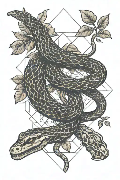 Black And Long Evil Snake Entwined With A Cocoa Tree Branch