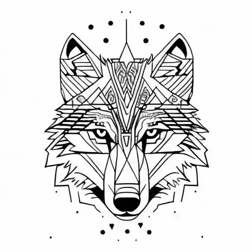 Wolf Line Art With Celestial With Scar