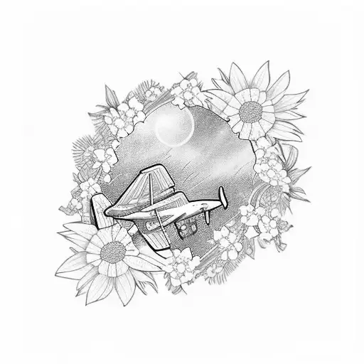 A Majestic Airplane Flying Through A Field Of Blooming Flowers