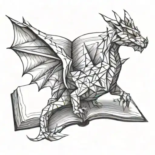 Origami Dragon Comming Out Of A Book Open