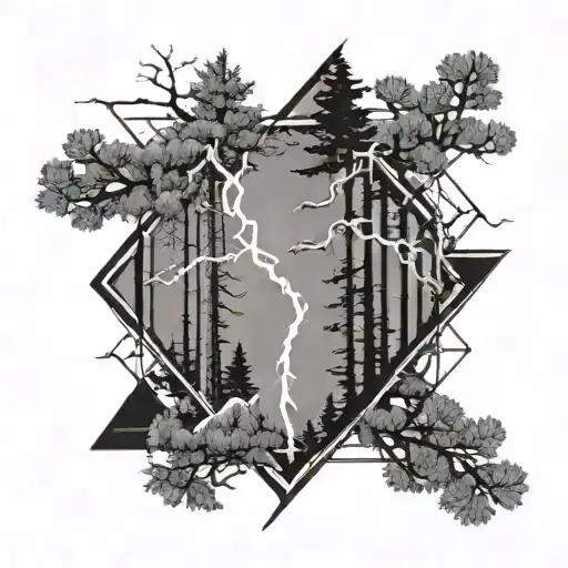 A Lightning Bolt Running Through A Pine Tree