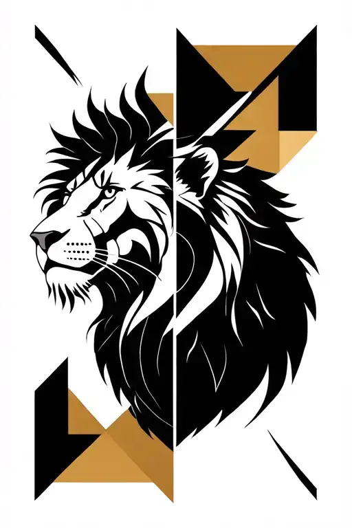 Lion And Geometric Half Sleeve