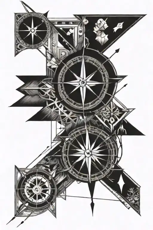 Arrow And Compass Line Art