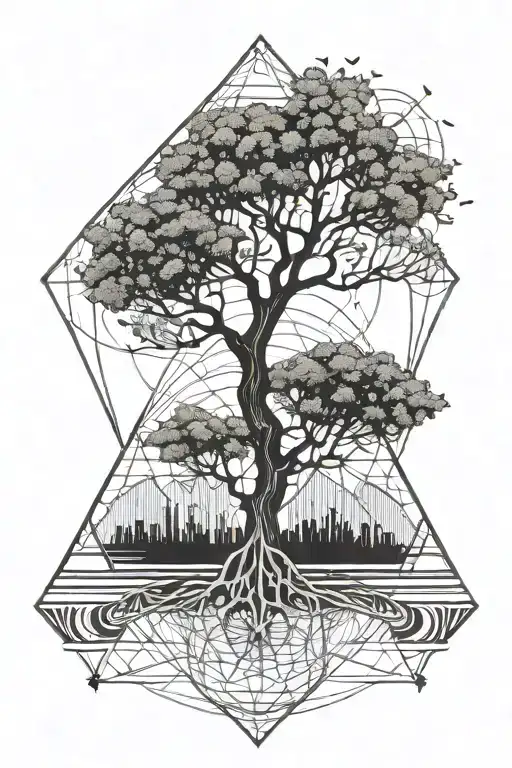 Fine Line Tree Of Life Geometric Lines Planets Back