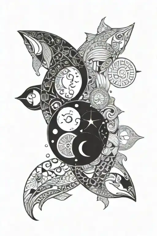 Moon Phases With Pisces Fish Yin Yang