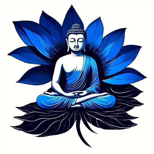Buddha Sitting On Blue Lotus Flower