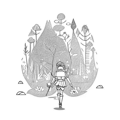 A Whimsical Scene Of A D&d Character Exploring A Lush Forest Filled With Colorful Flowers