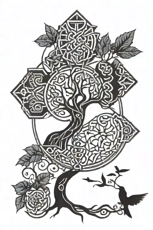 Conceptual Tattoo Incorporating The Celtic Tree Of Life