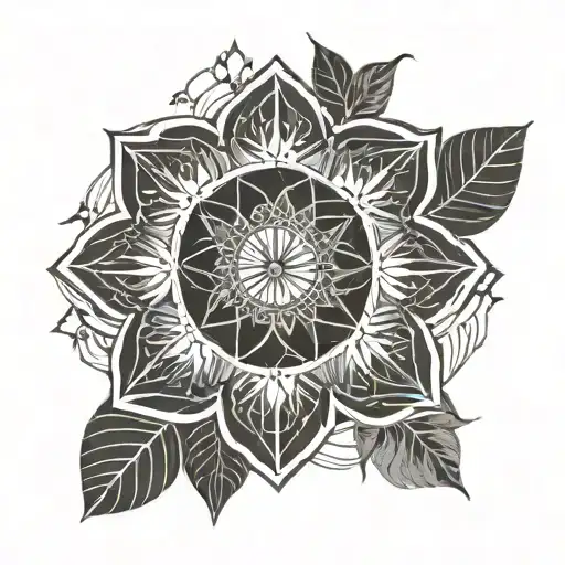 Simple Outline Geometric Flower And Moon Phases Surrounded