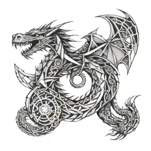 A Dragon That Wraps Its Tail Around A Key And A Machine Gun