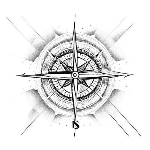 A Vertical Minimalist Tattoo Of A Compass With The Northern Lights As The Background