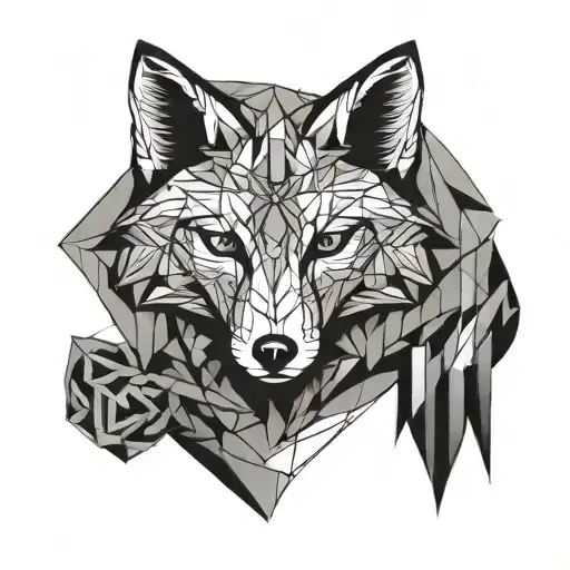 Fox Head Geometry Spirit Totem Style Tattoo Incorporating