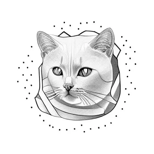 A Minimalist Tattoo Of A White Cat Sitting On A Pile Of Food From A New Country