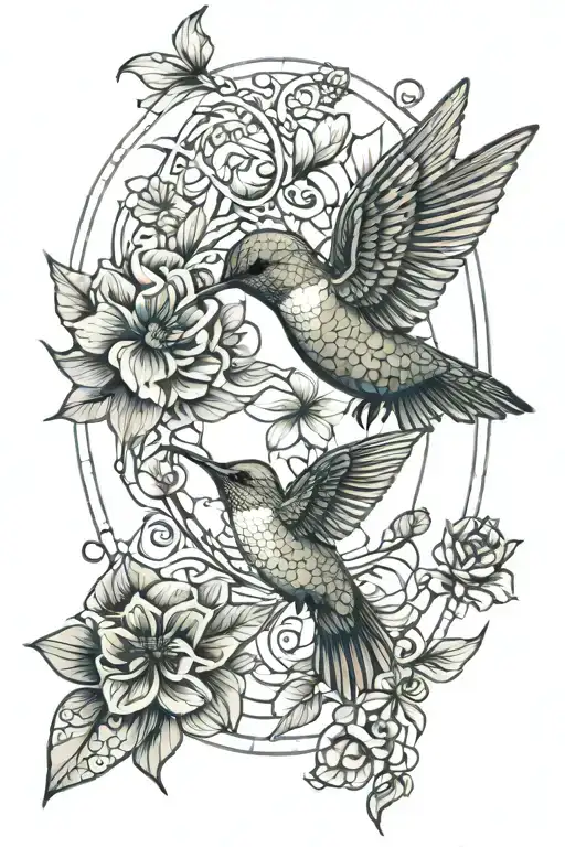 Hummingbird And Floral Crescent Moon