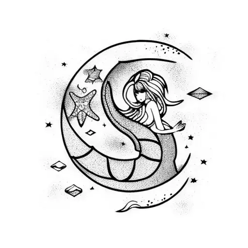 A Mermaid Tail Wrapped Around A Crescent Moon