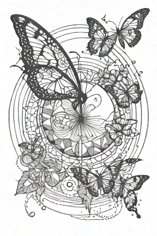 Moon Phase Circle With Butterfly Flying