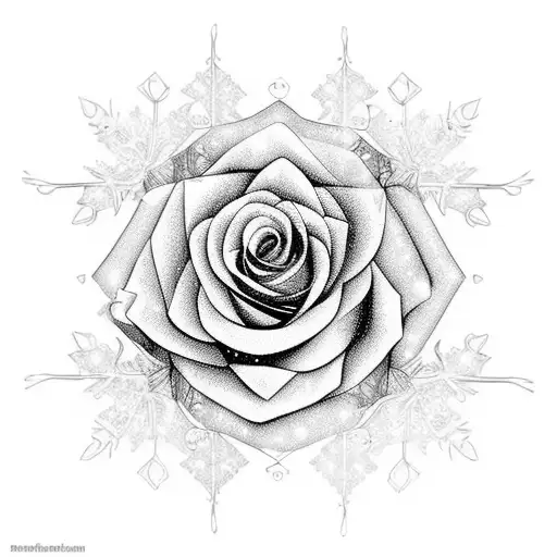 Long Stem Red Rose Growing From Snow Flakes