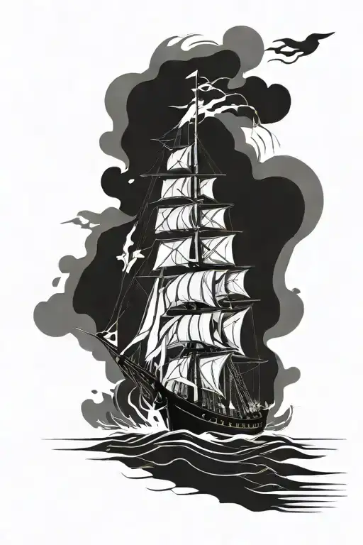 Sailing Ship On Fire